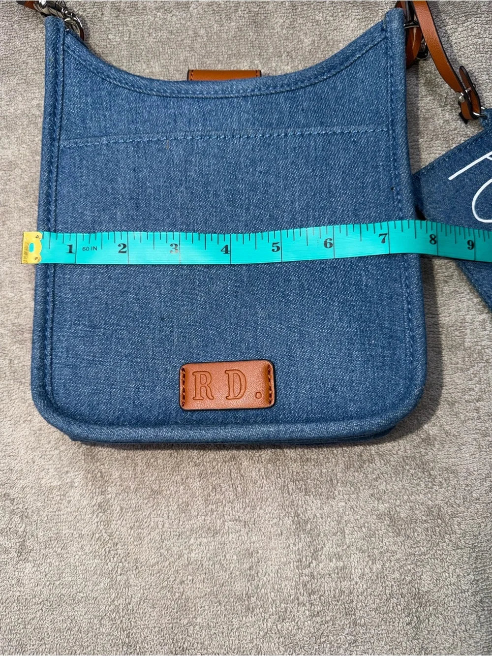 Denim Crossbody Messenger Bag with Detachable Pouch - Blue